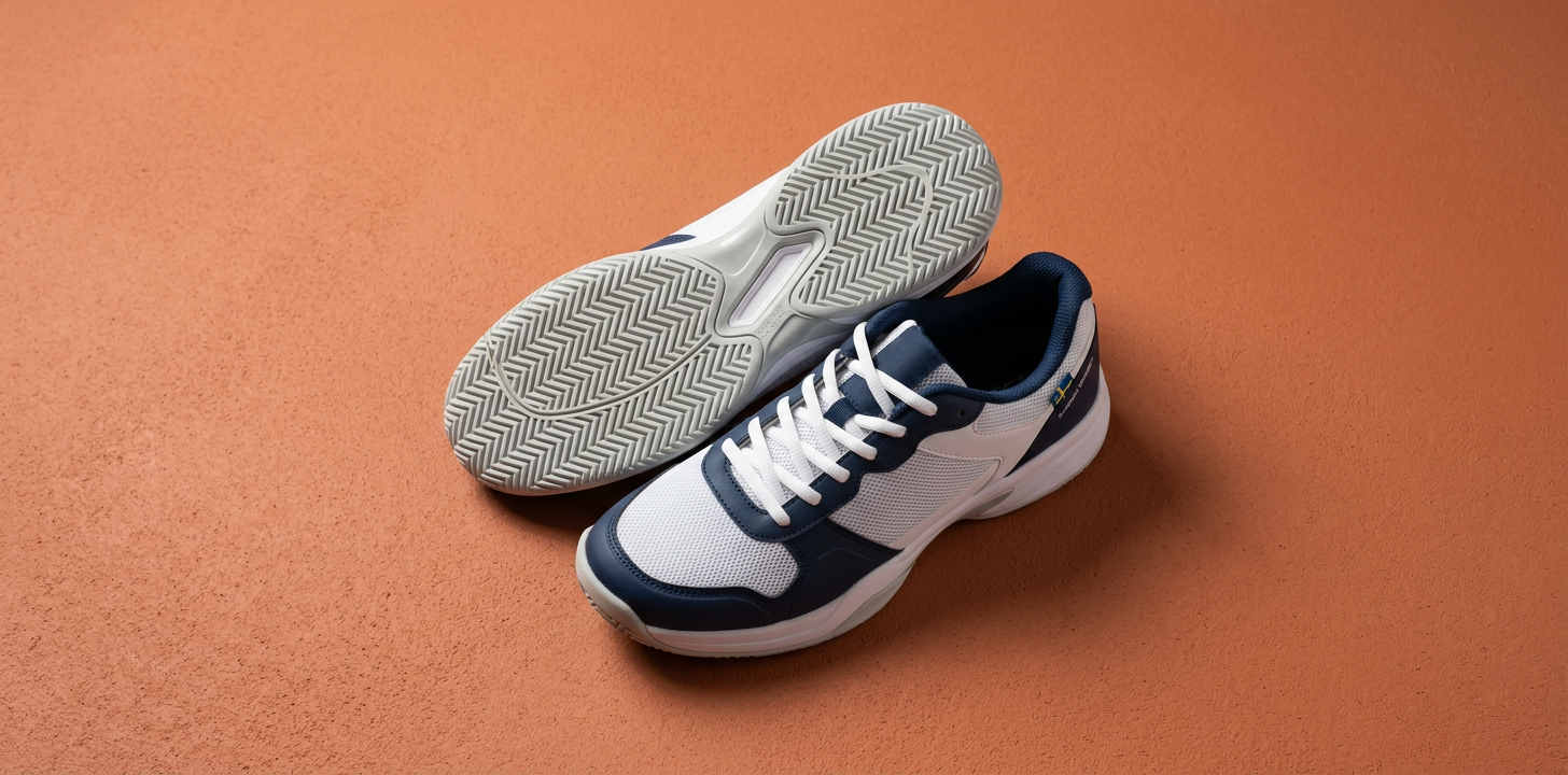 Padelskor flat-lay på betonggolv