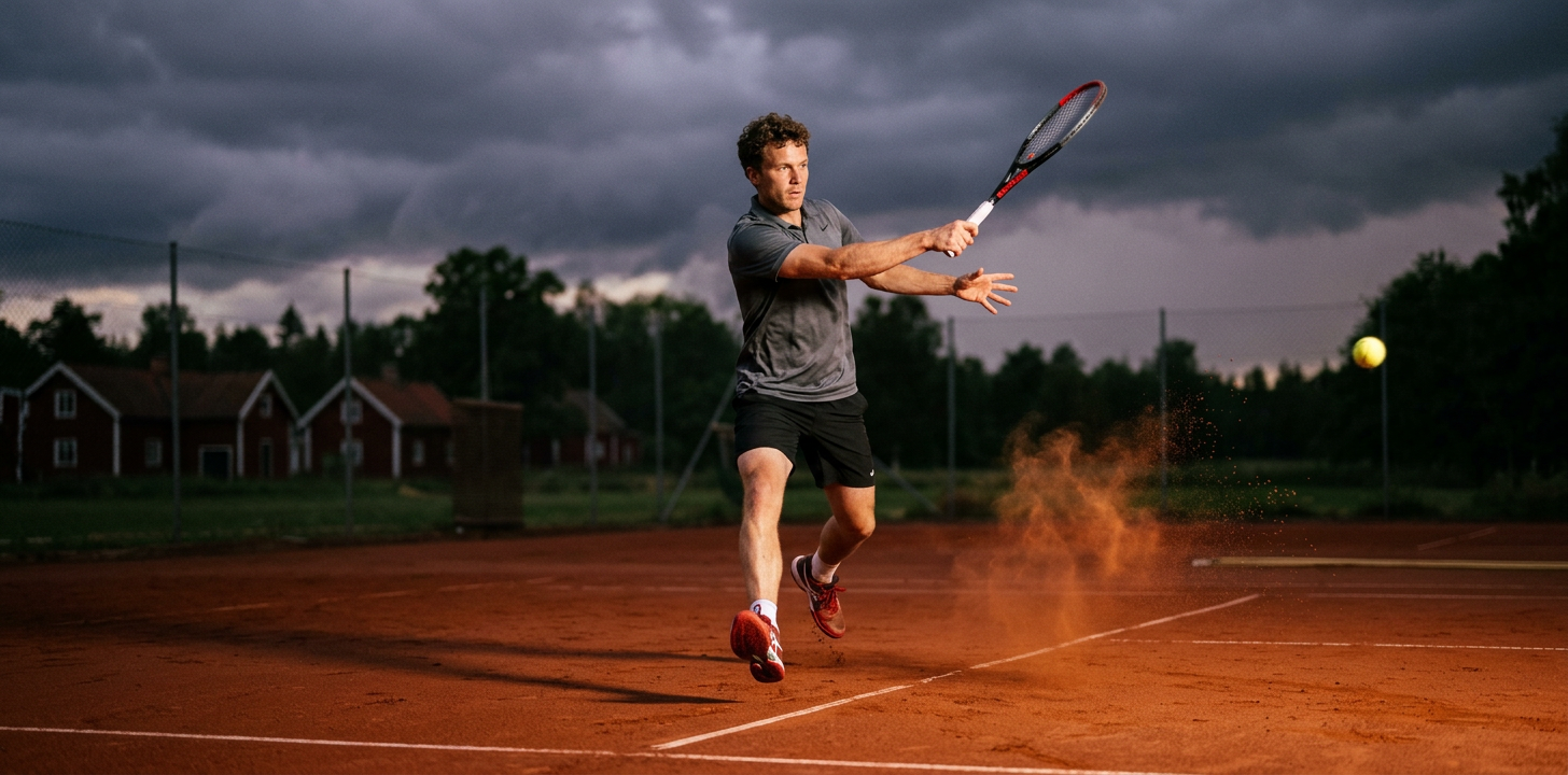 Tennisbana med spelare